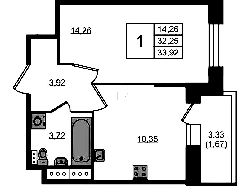 1-комнатная квартира 33.92 м², 7/11 эт., ЖК «Новое Колпино»